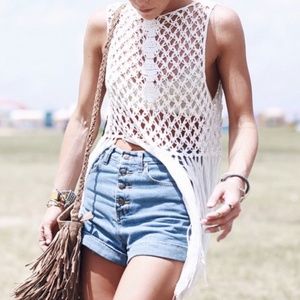Missguided Tie Back Crochet Knitted Vest Cream